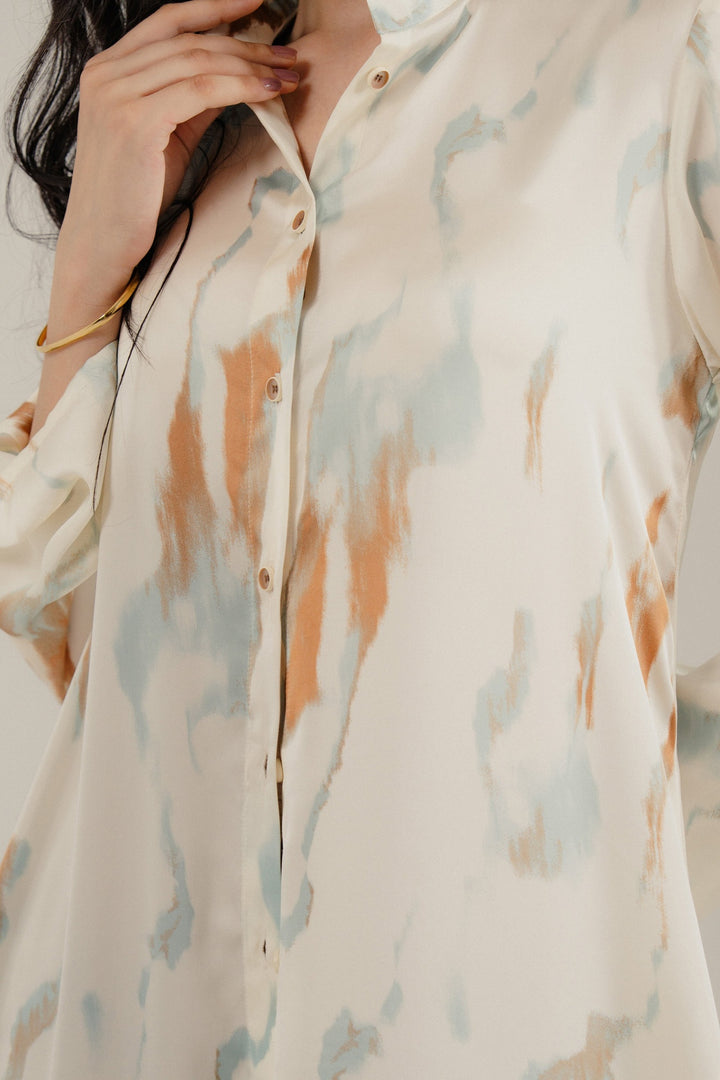 Off White Printed Silk Dress