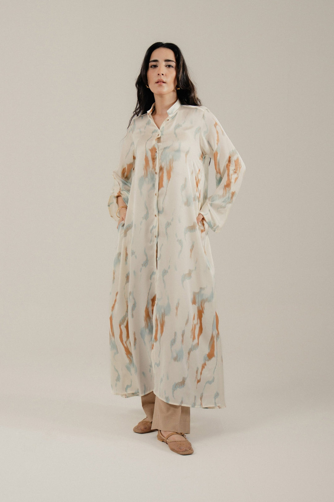 Off White Printed Silk Dress
