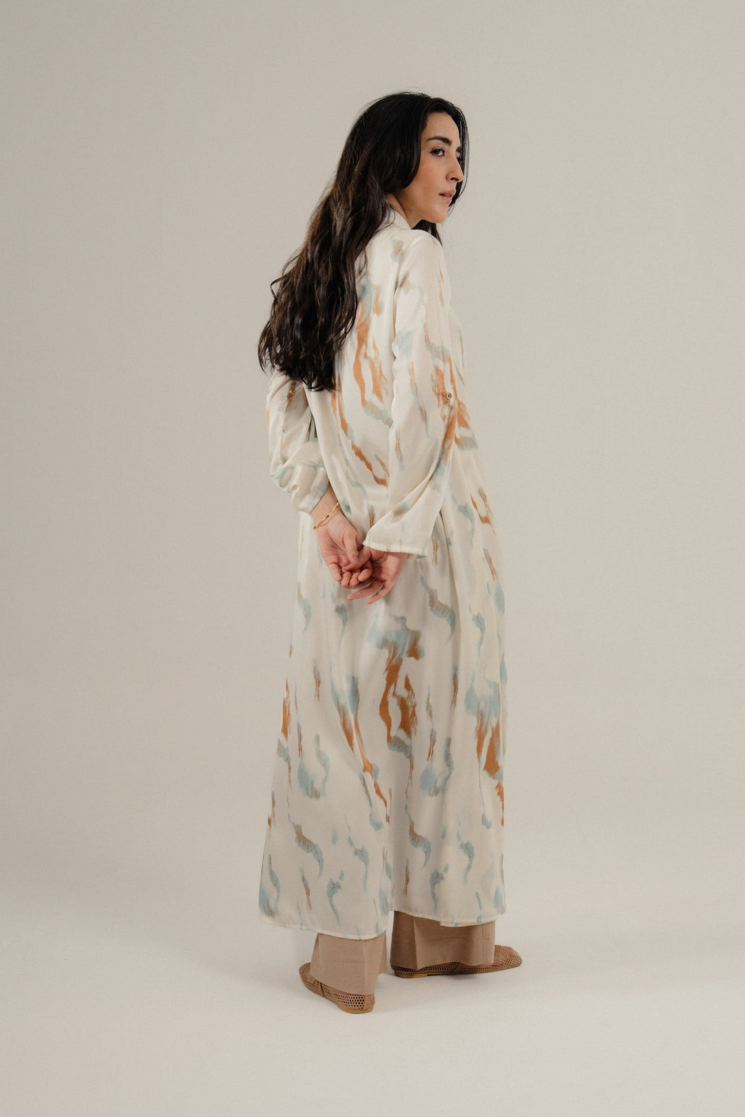Off White Printed Silk Dress