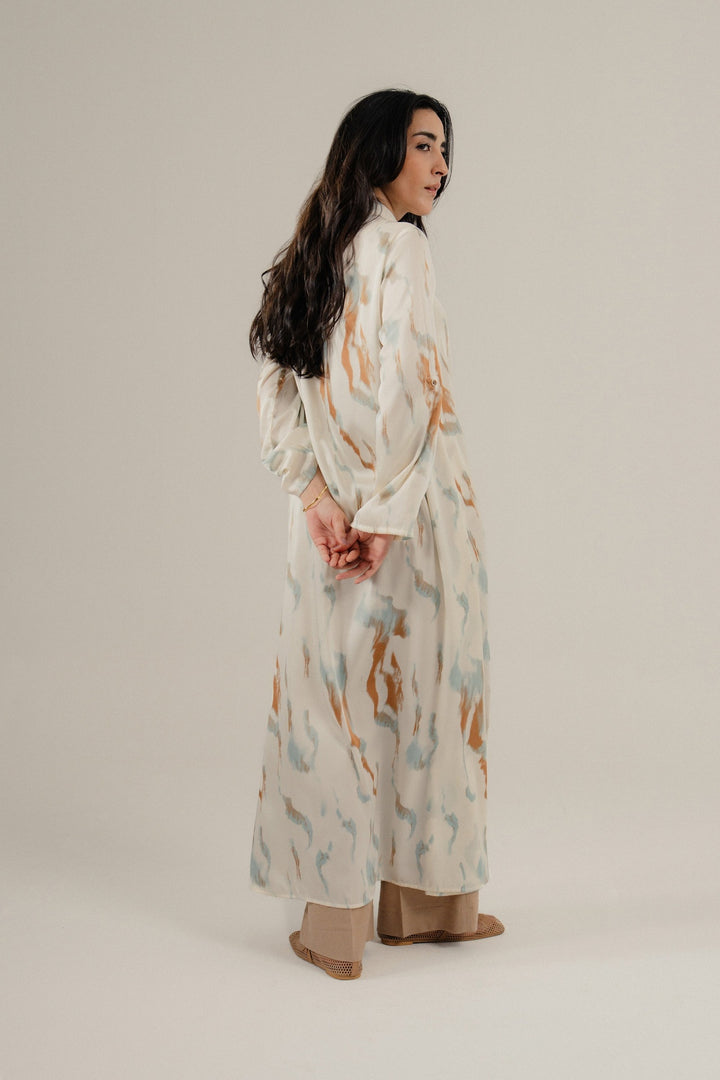 Off White Printed Silk Dress