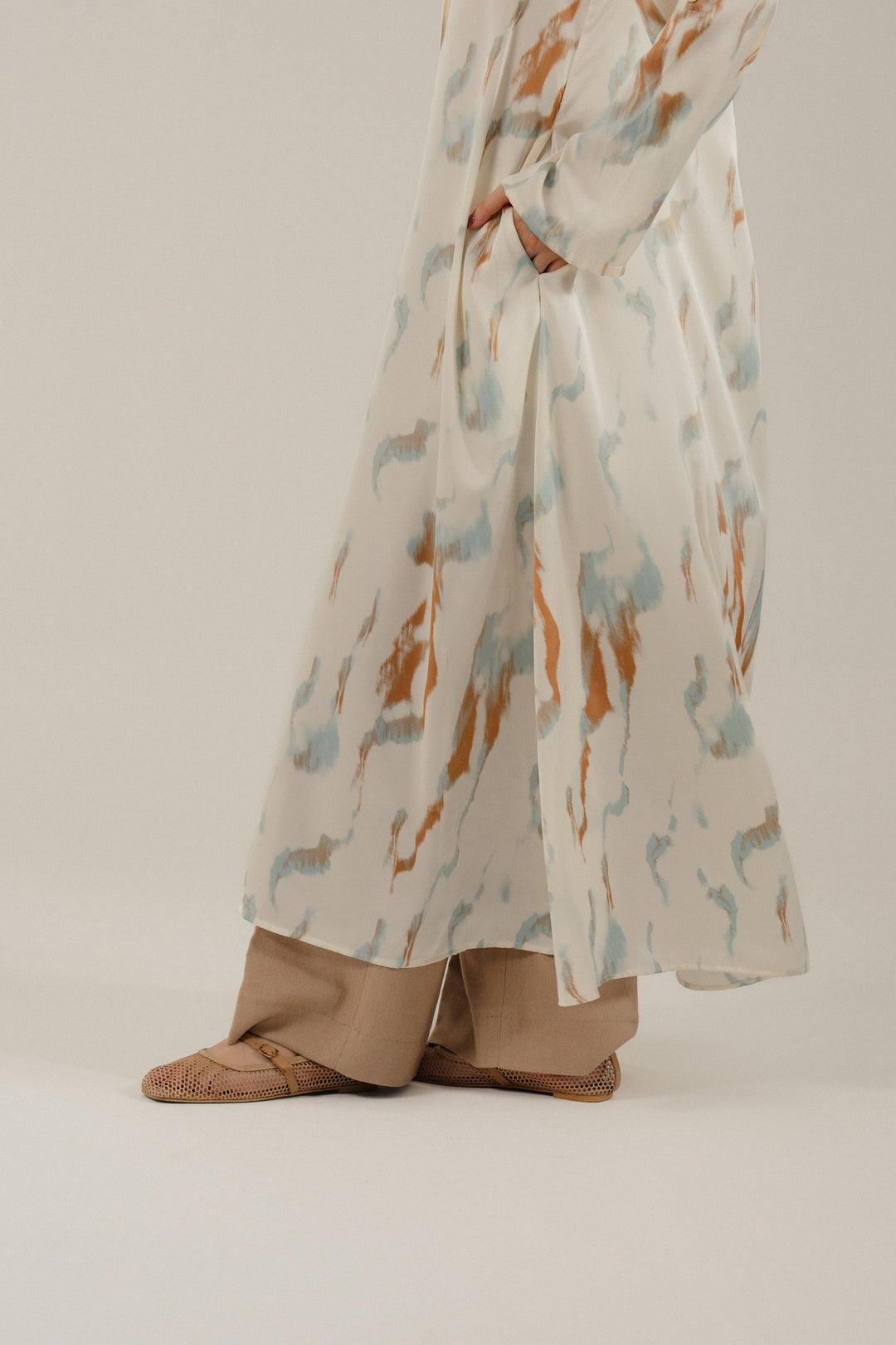 Off White Printed Silk Dress