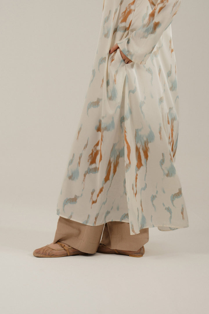 Off White Printed Silk Dress