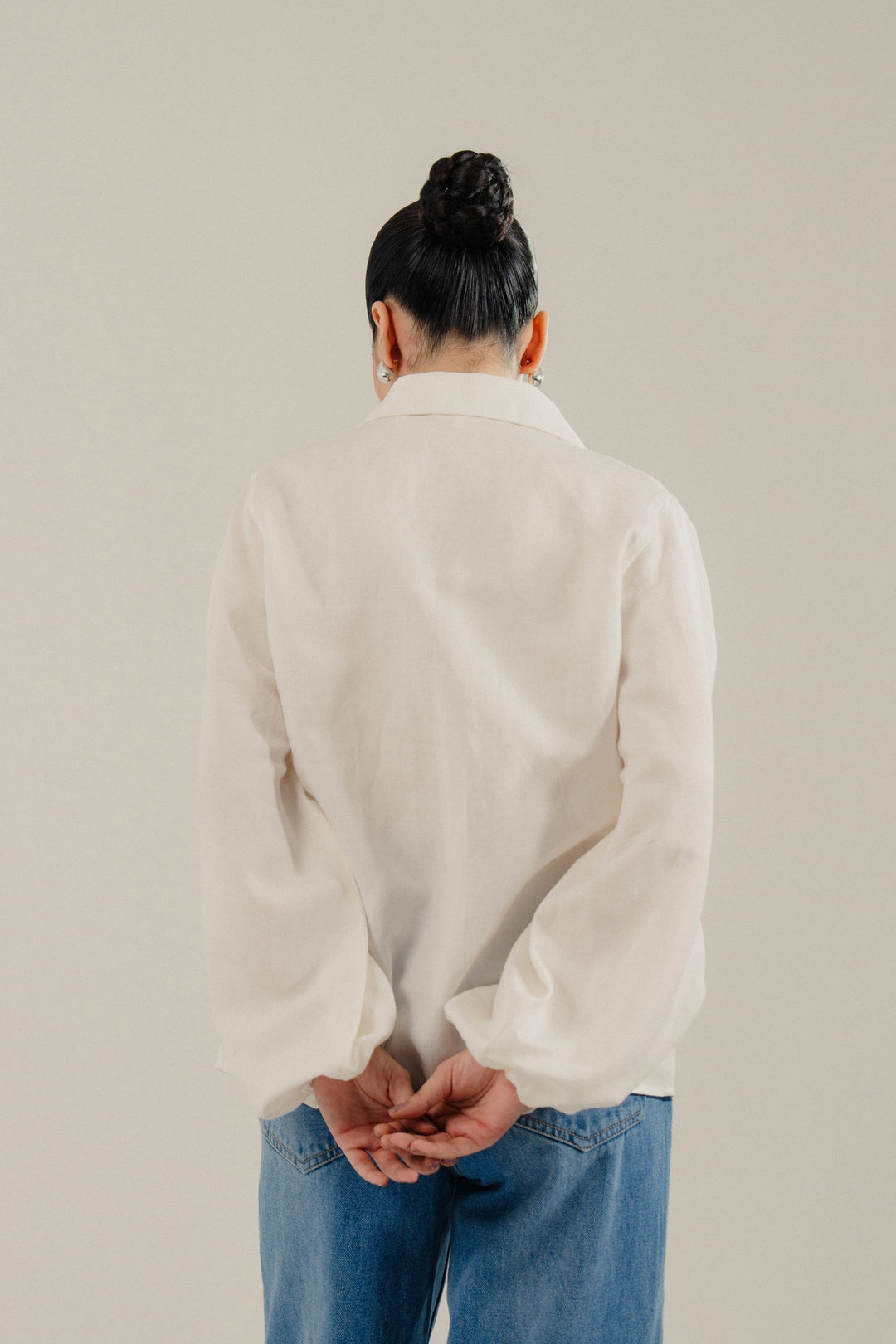 White Linen Shirt With Balloon Sleeves