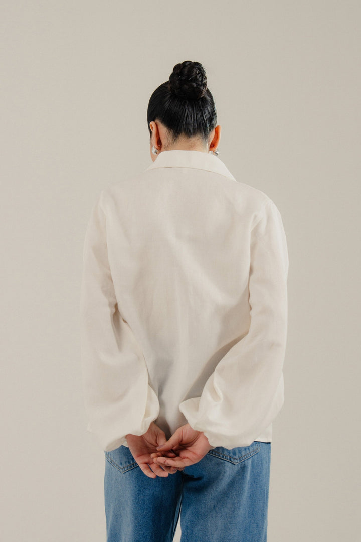 White Linen Shirt With Balloon Sleeves