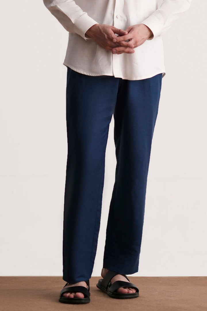 Navy Straight Fit Linen Trouser
