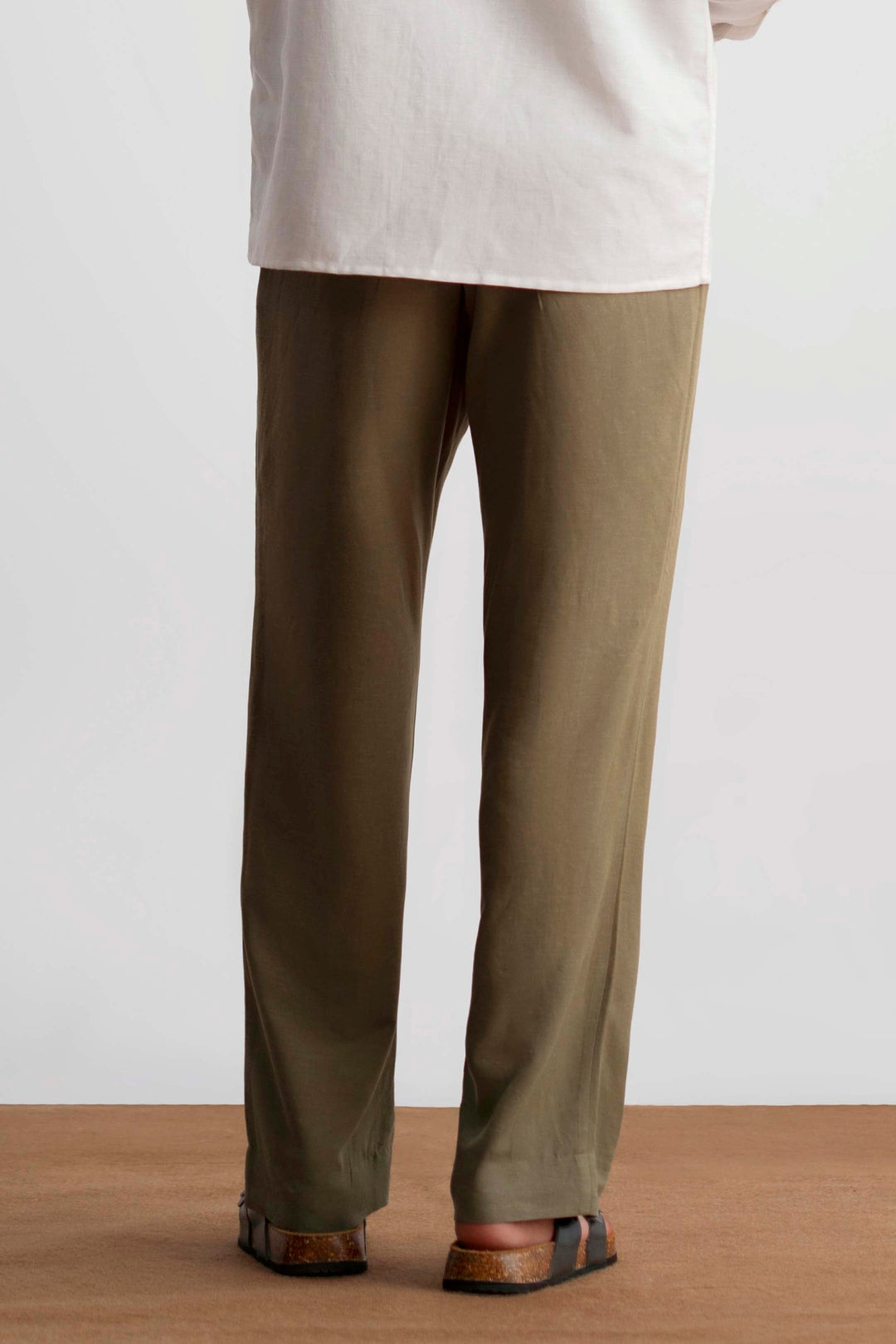 Olive Straight Fit Linen Trouser