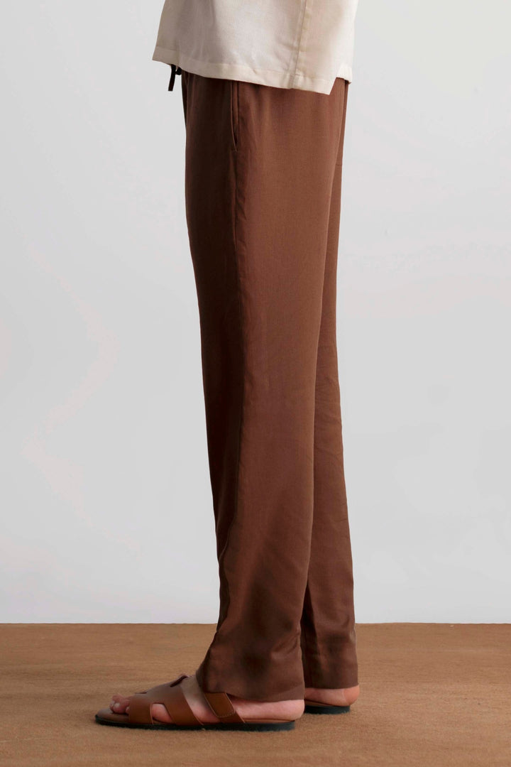 Brown Straight Fit Linen Trouser
