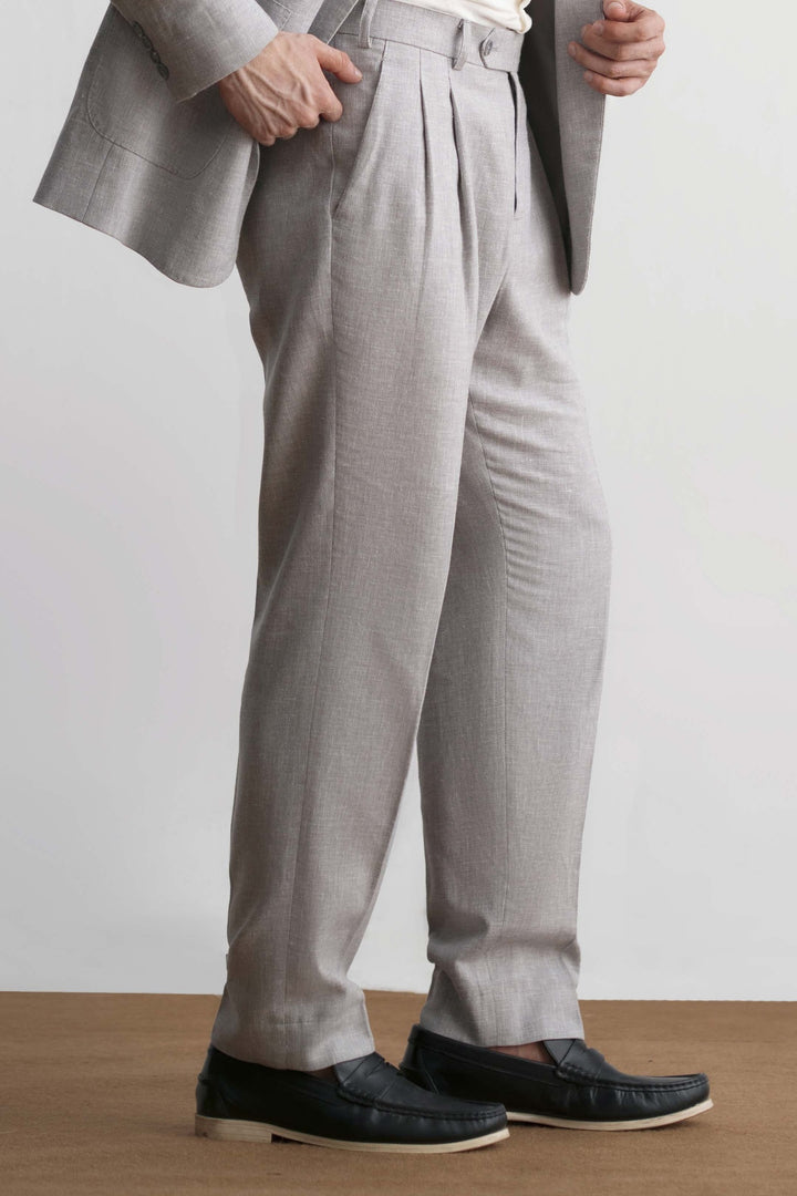 Grey Linen Pleated Trouser