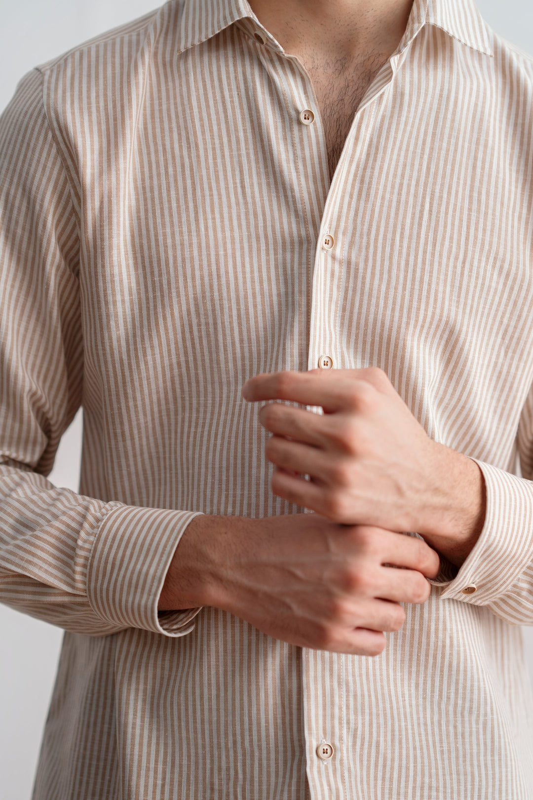 Beige Striped Linen Shirt