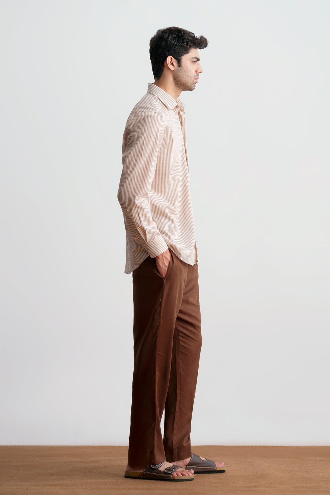 Beige Striped Linen Shirt