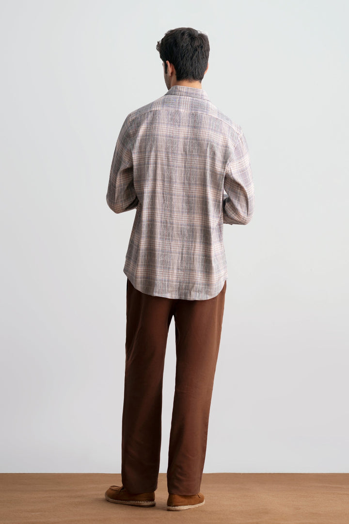 Brown Chequered Linen Shirt