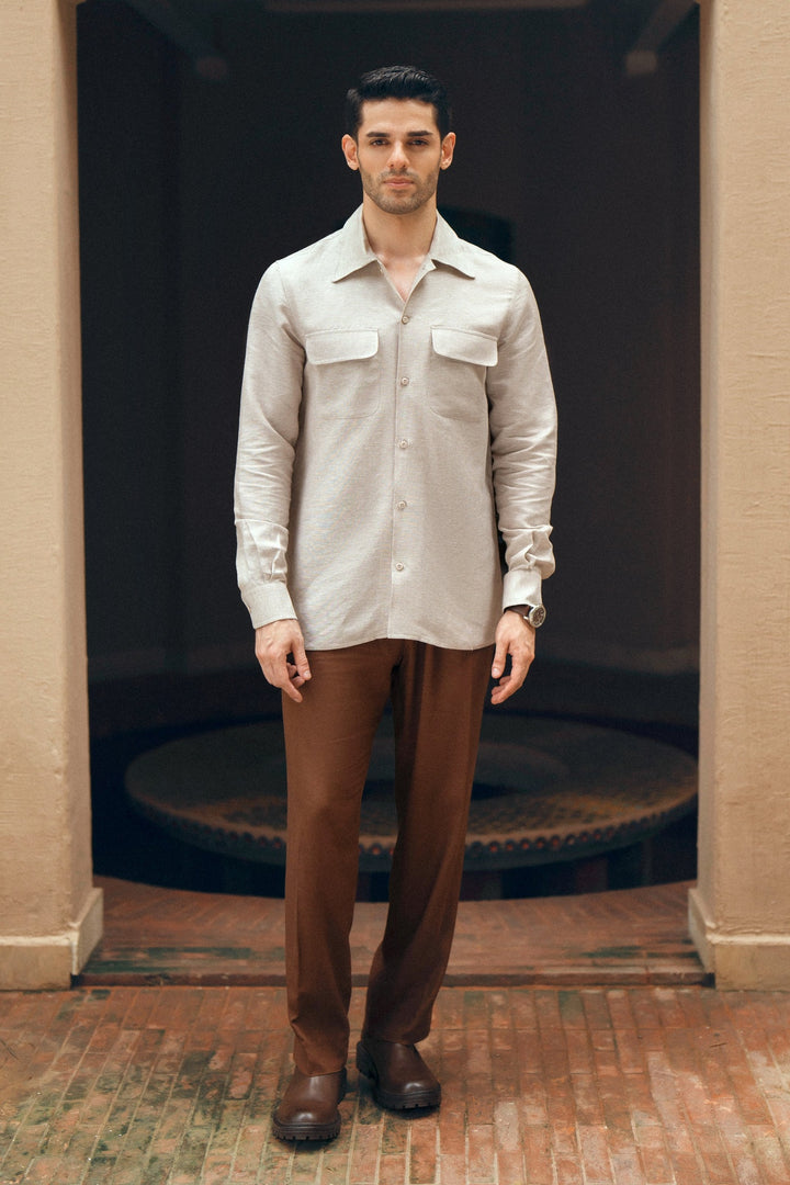 Beige Safari Linen Shirt