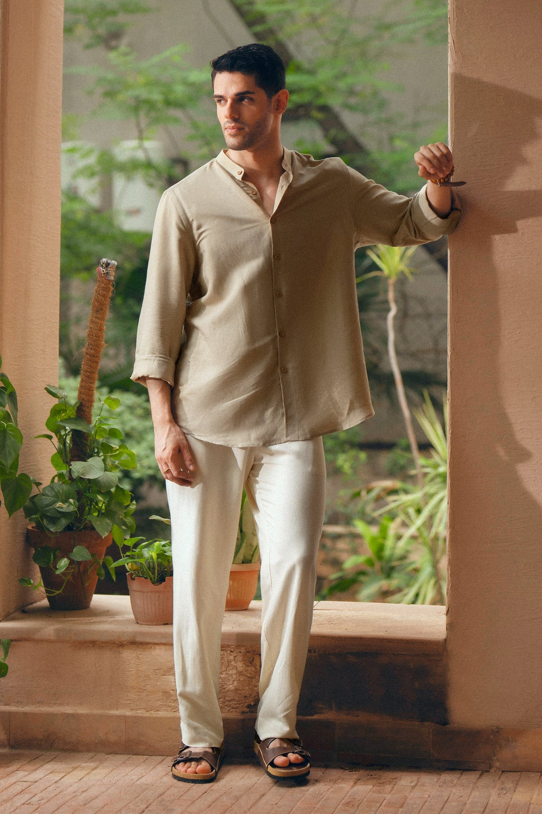 Khaki Mao Collar Shirt