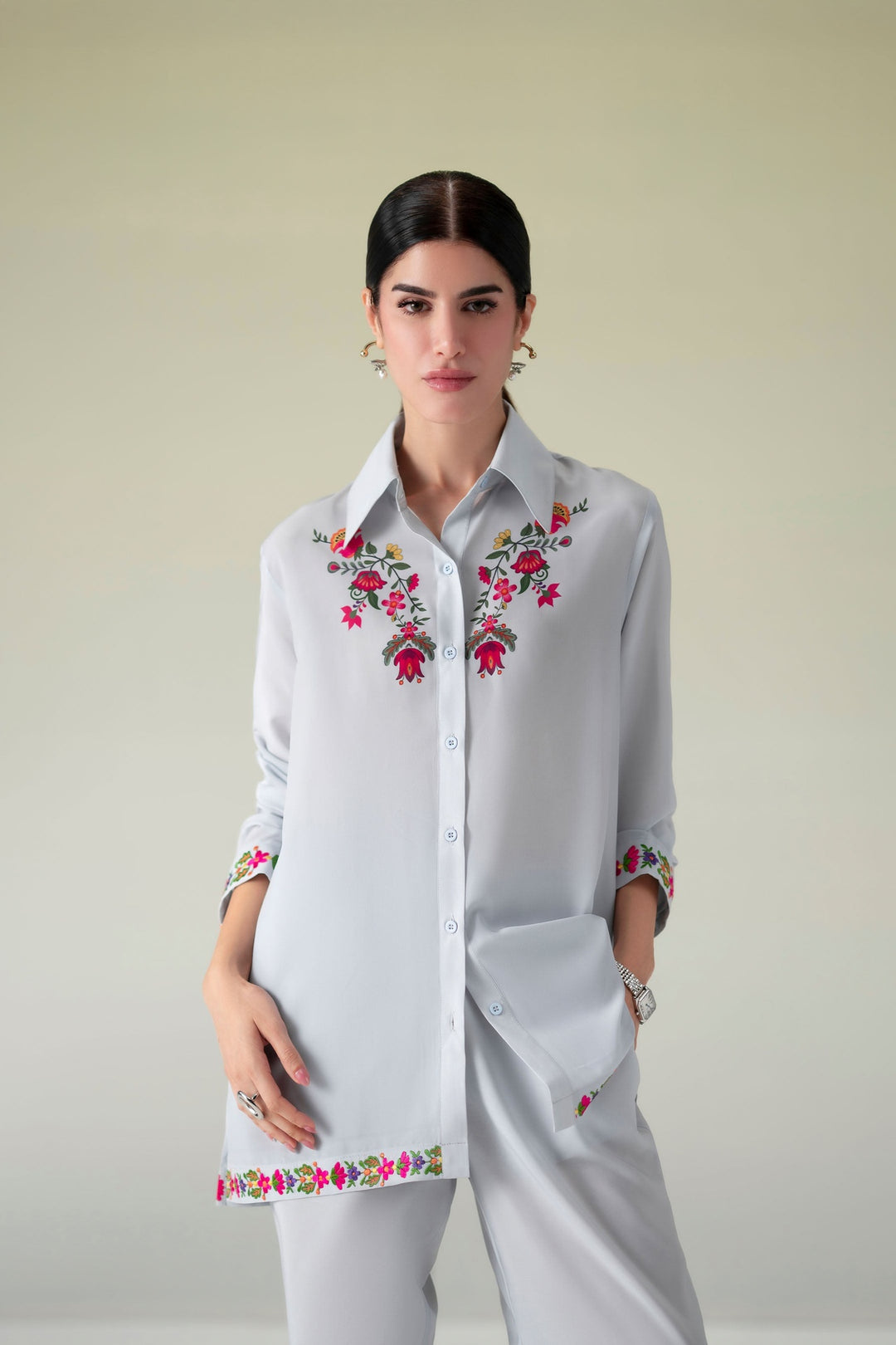 Light Grey  Embroidered Co-Ord