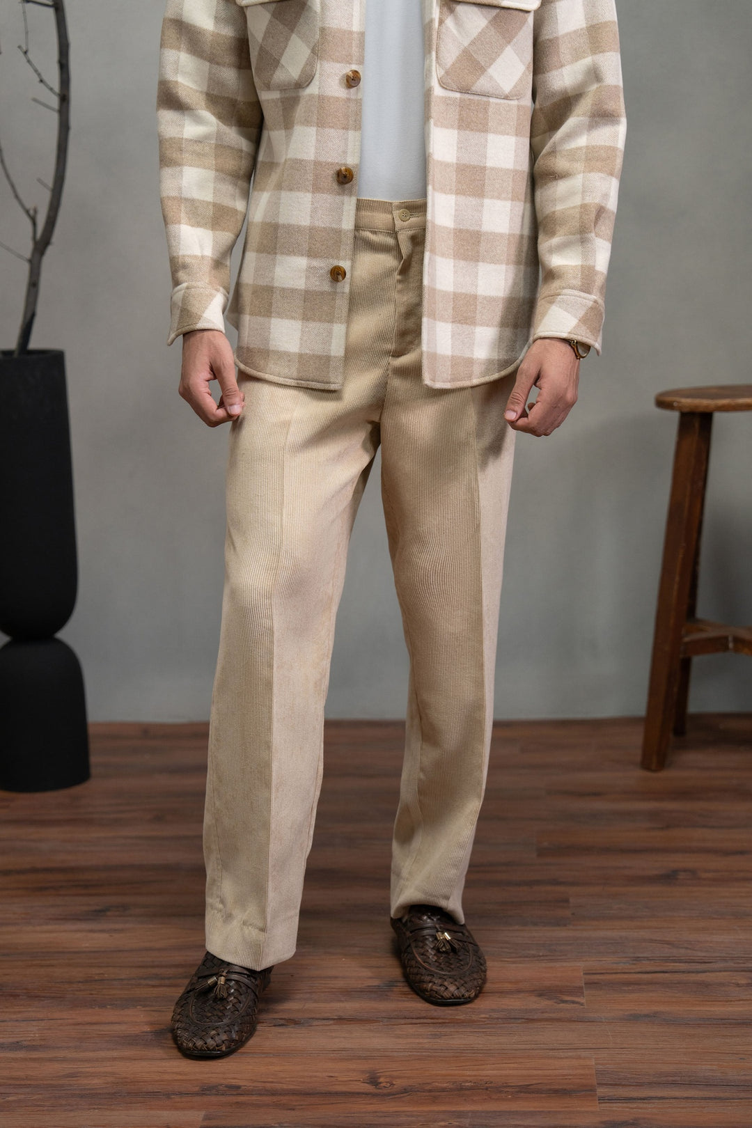 Beige Check Wool Shirt