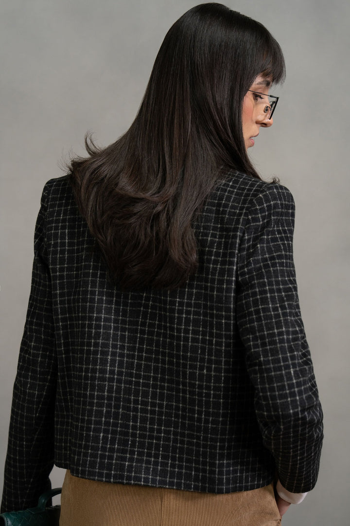 Black Cropped Tweed Jacket