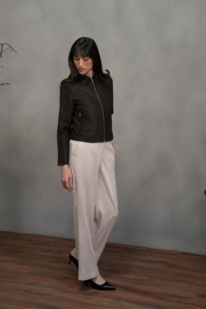 Brown Suede Jacket with Zip