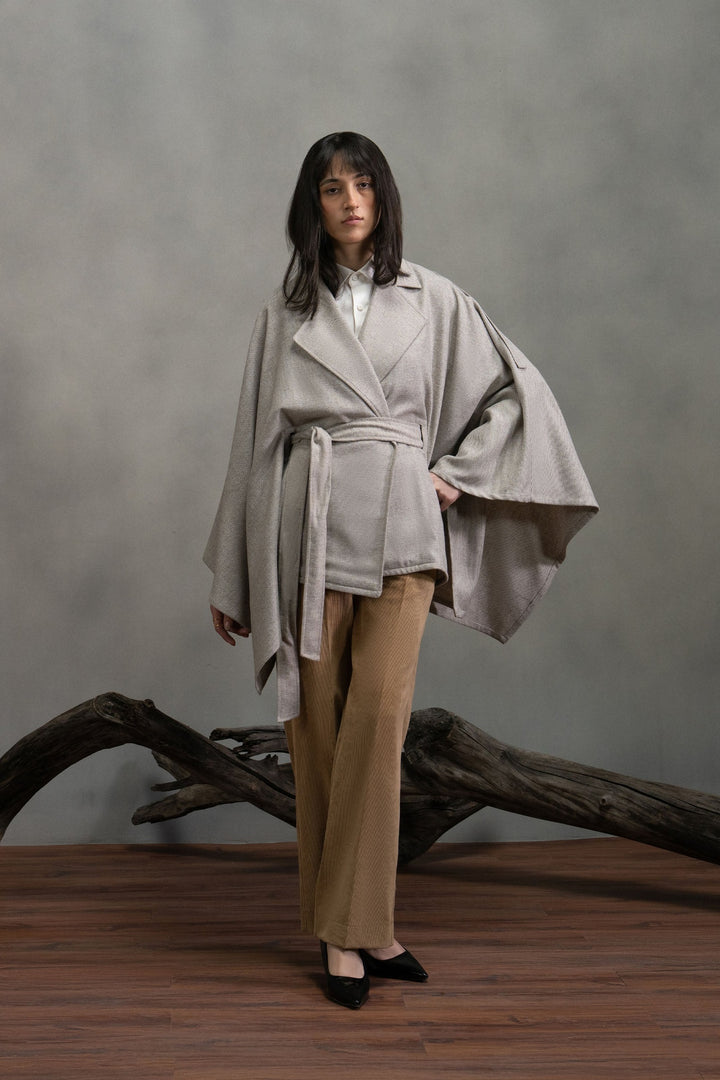 Light Grey Wool Cape Shawl