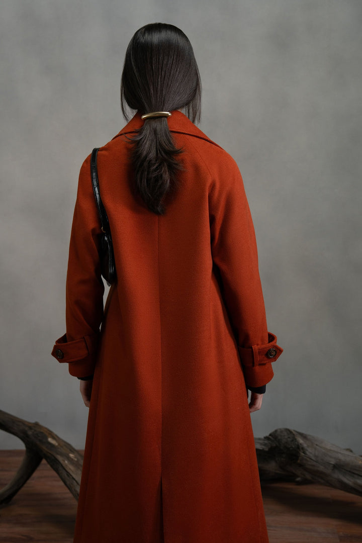 Rust Wool Double Breasted Long Coat