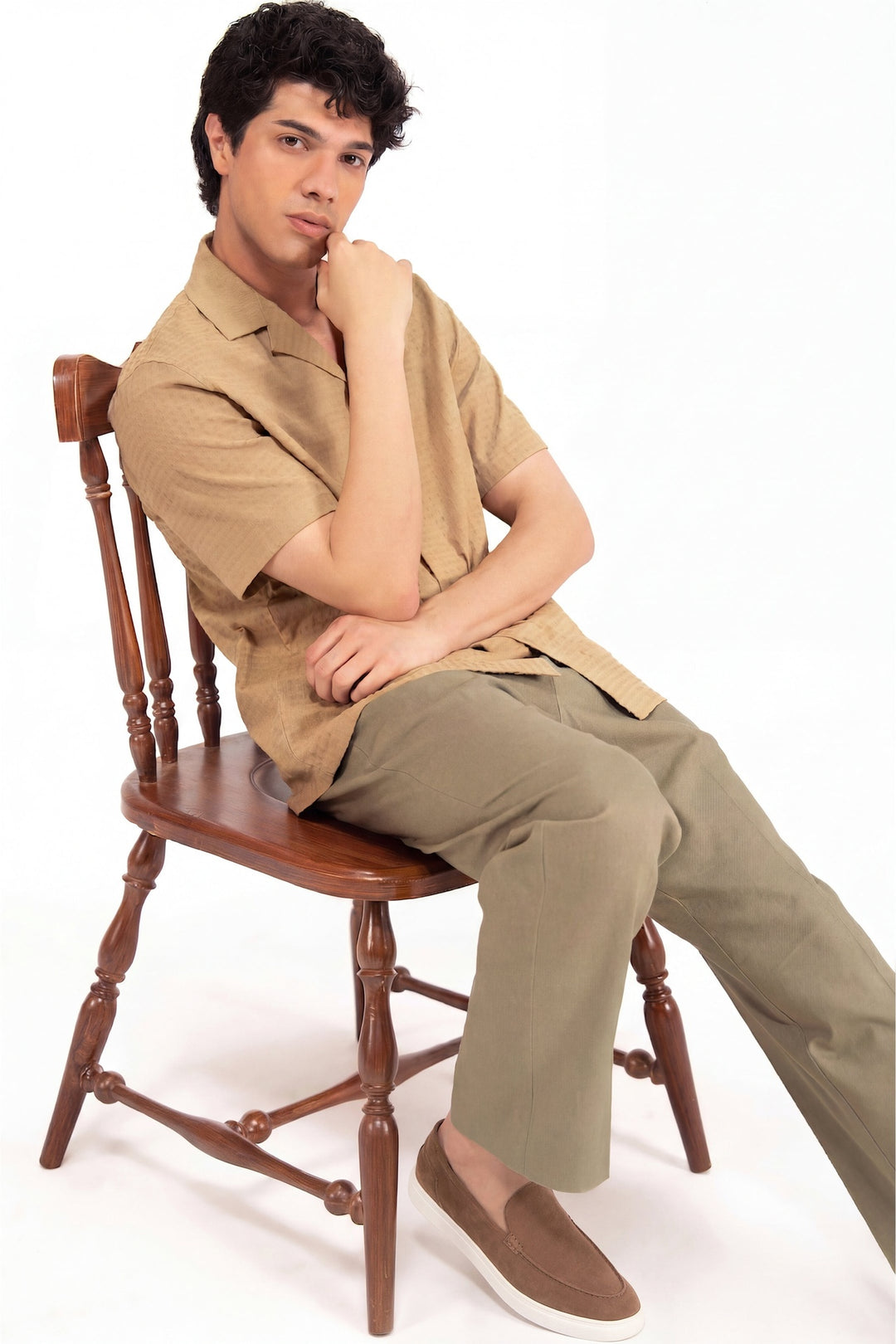 Beige Textured Resort Shirt