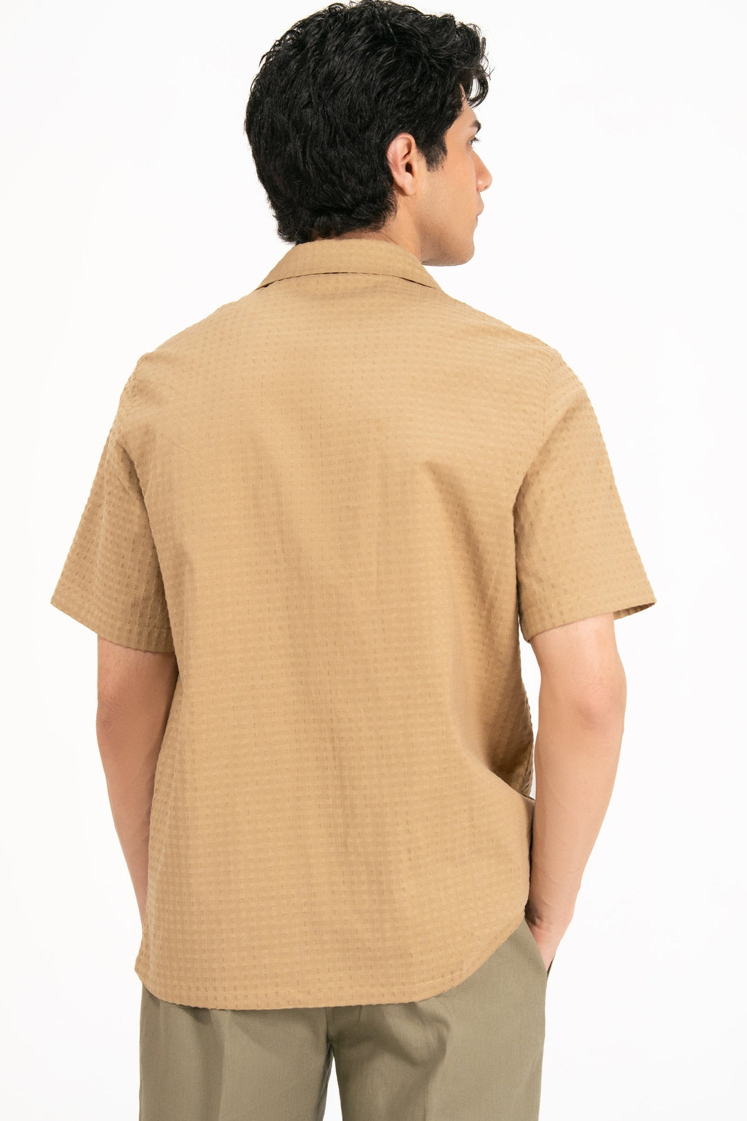 Beige Textured Resort Shirt