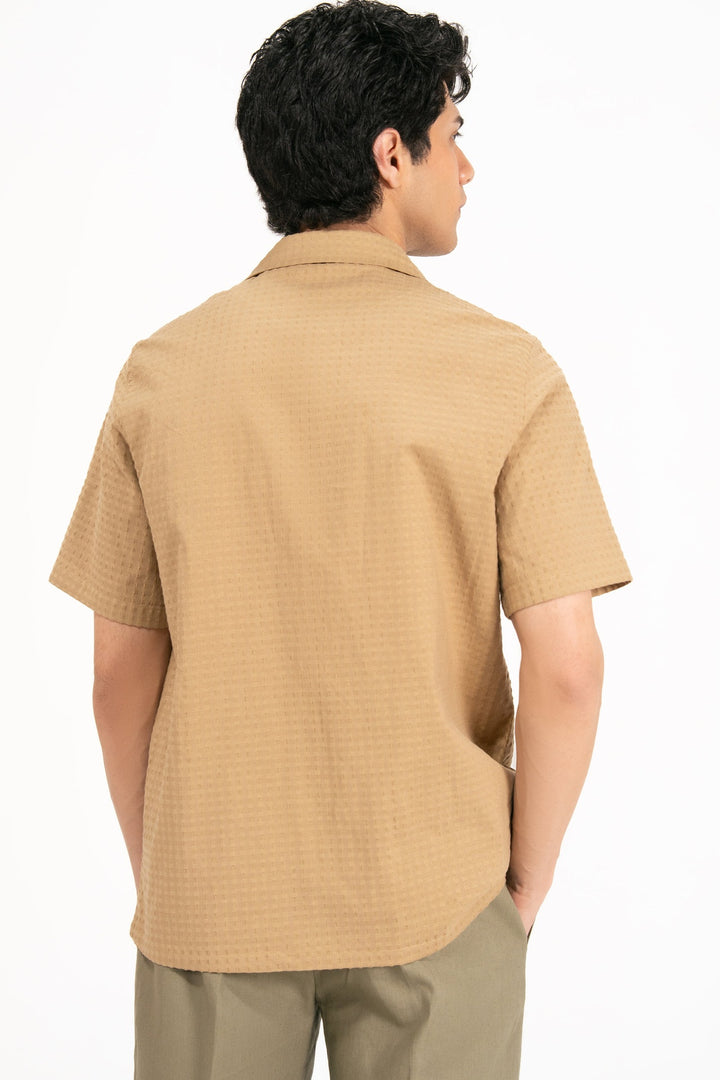 Beige Textured Resort Shirt