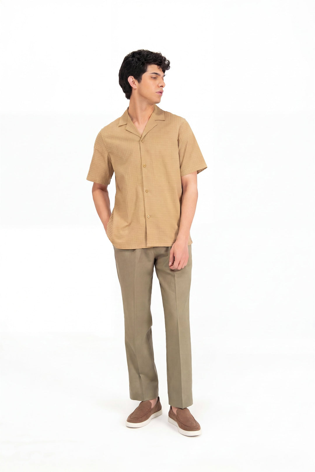 Beige Textured Resort Shirt
