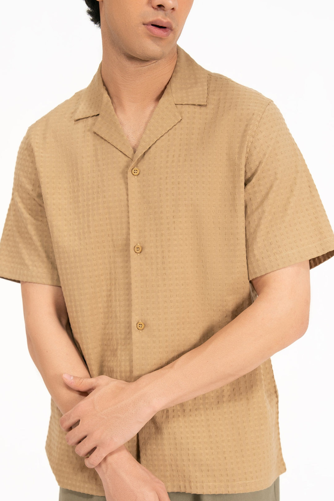 Beige Textured Resort Shirt