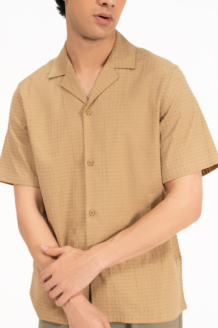 Beige Textured Resort Shirt