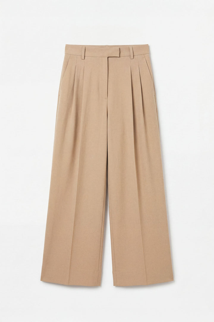 Beige Wide Leg Trouser With Darts