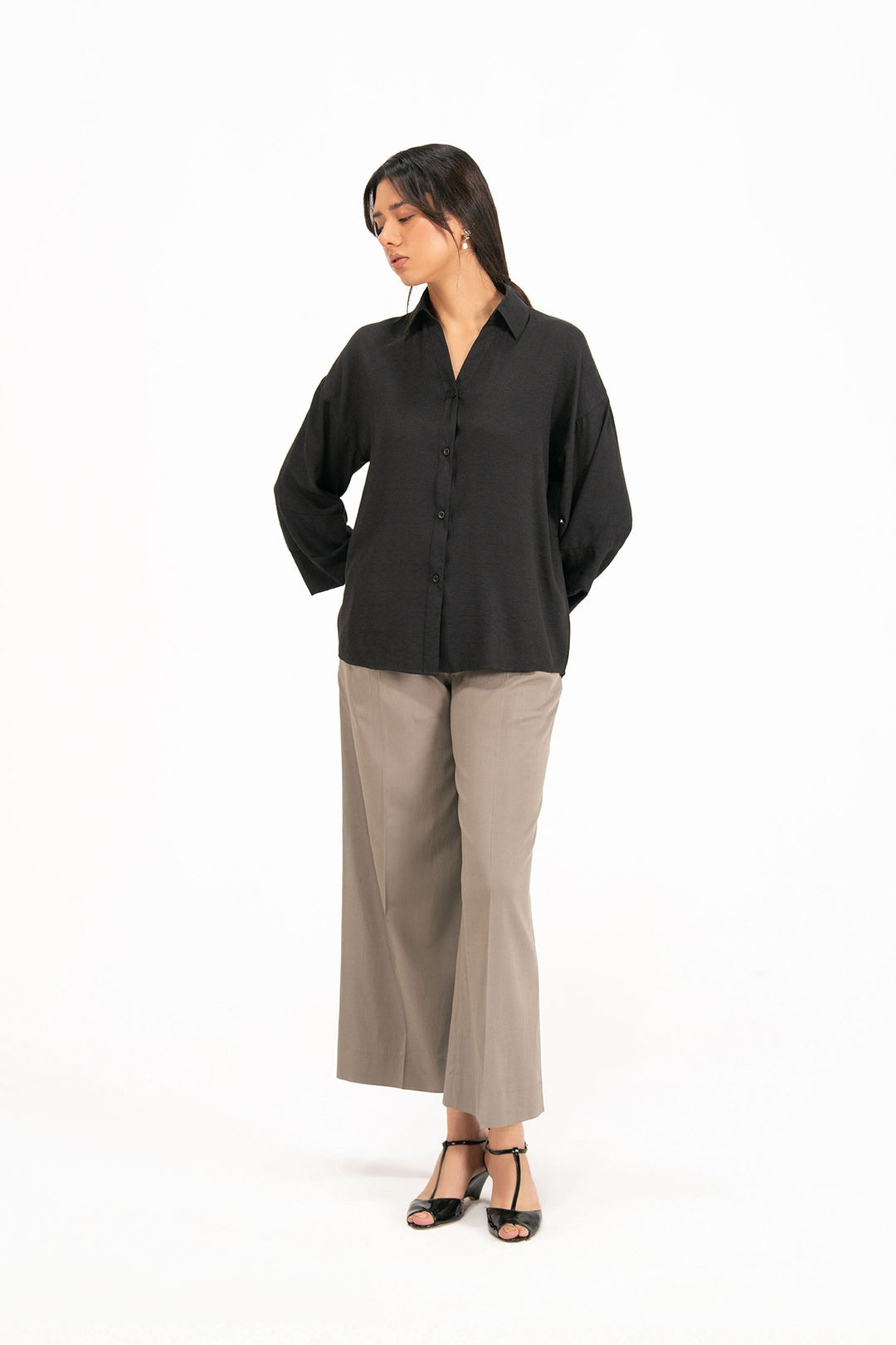 Black Shirt With Turnup Sleeves