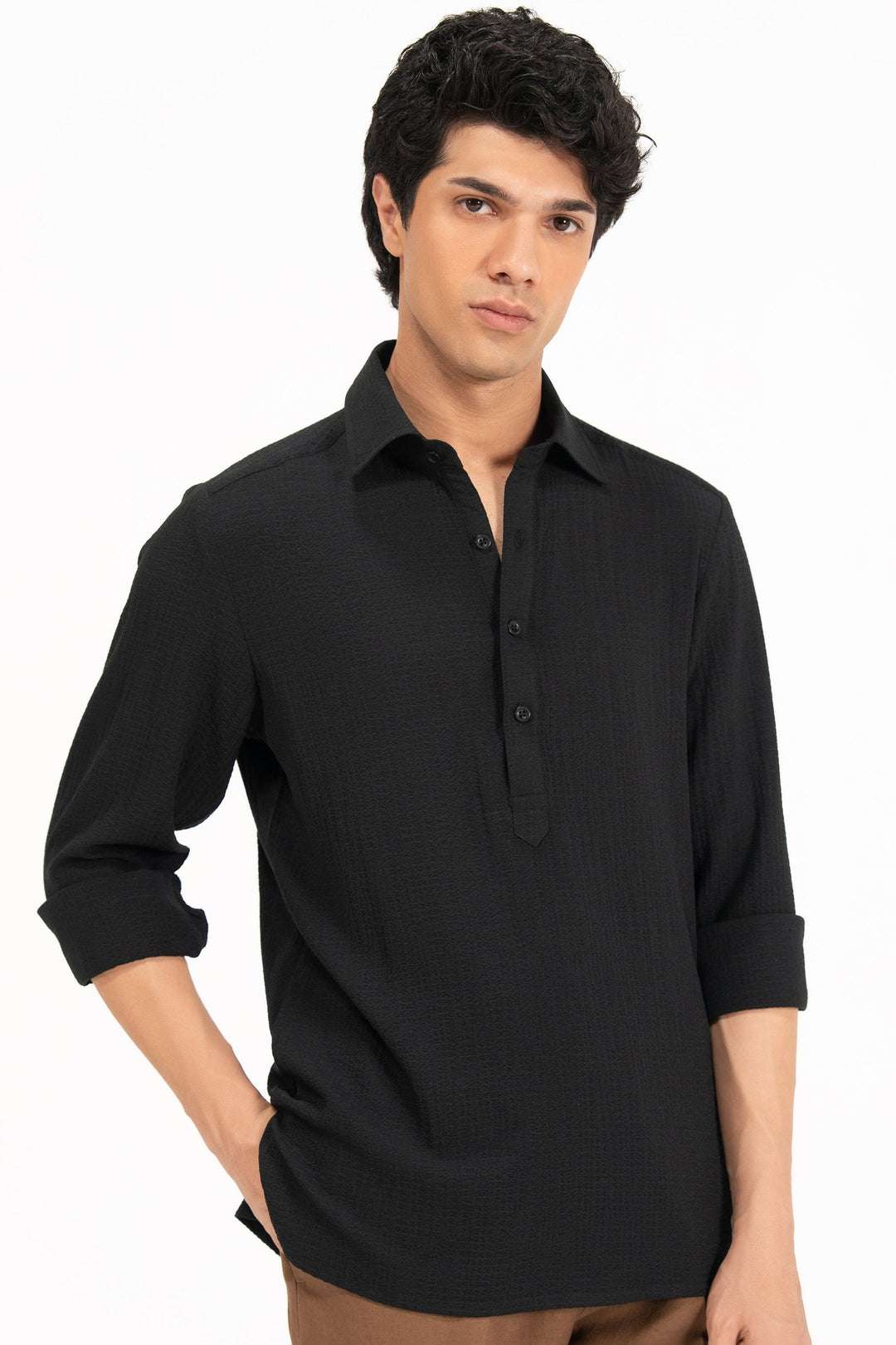 Black Textured Polo