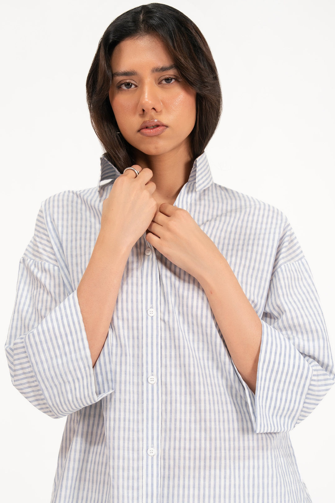Blue Shirt With Turnup Sleeves