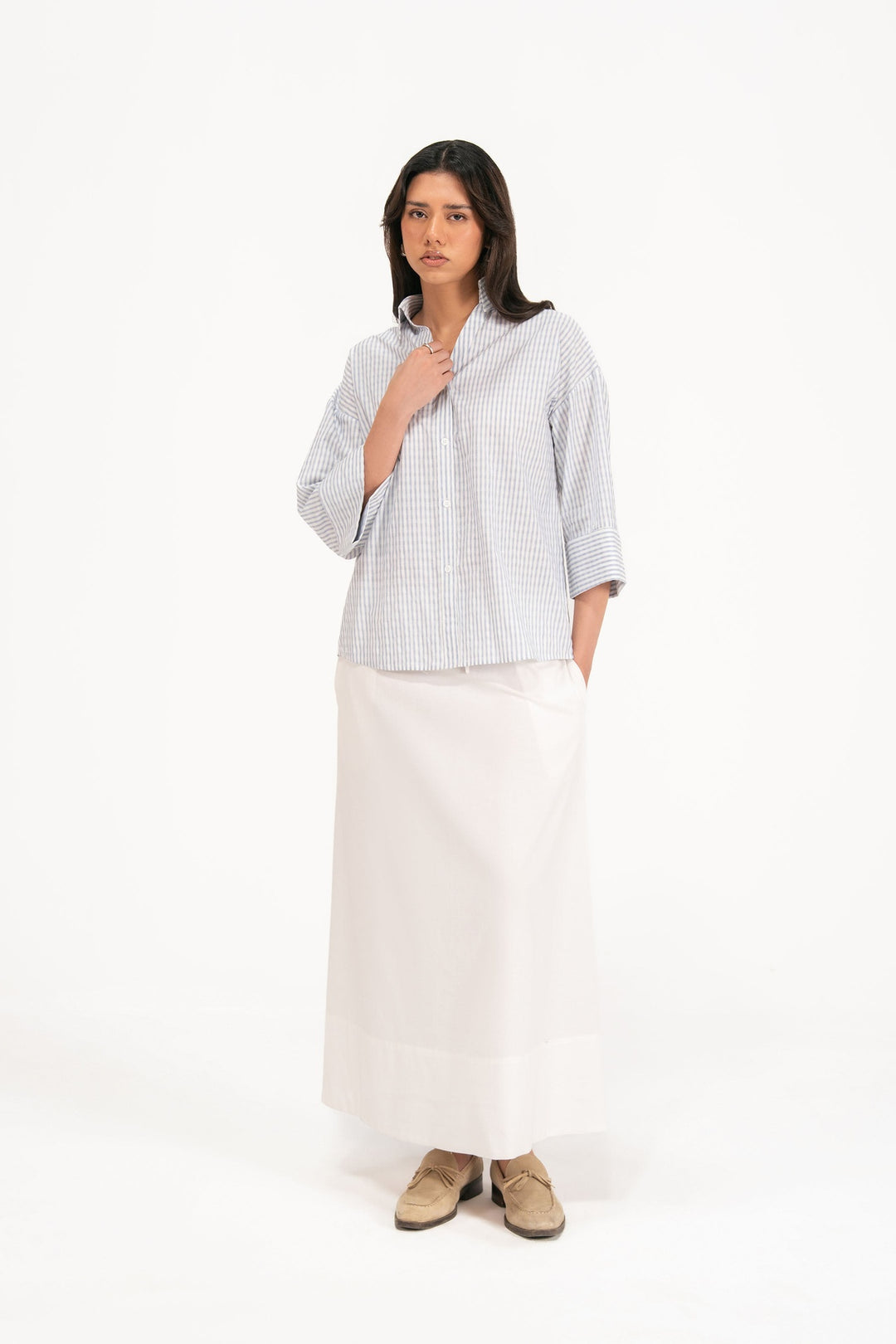 Blue Shirt With Turnup Sleeves