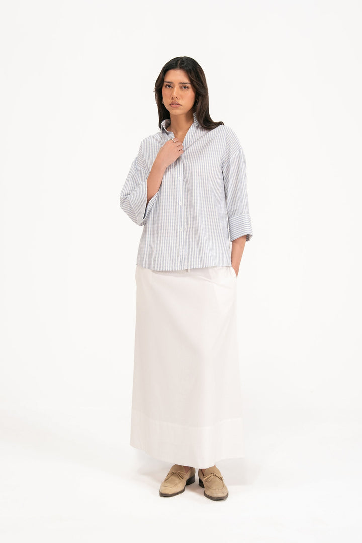Blue Shirt With Turnup Sleeves