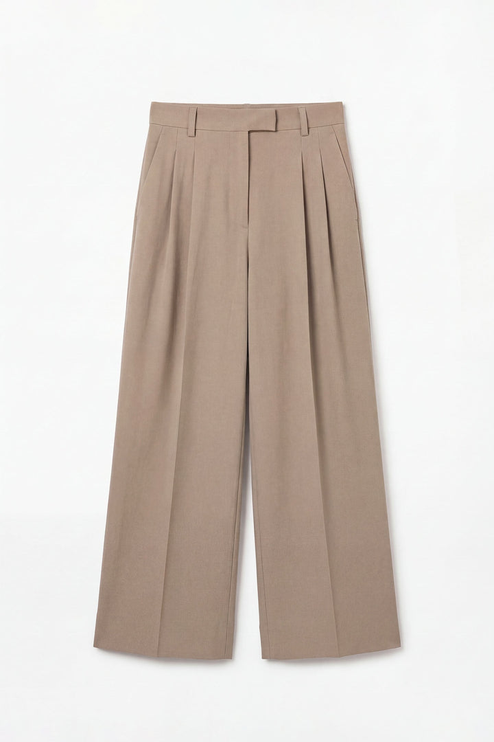 Grey Linen Wide Leg Trouser