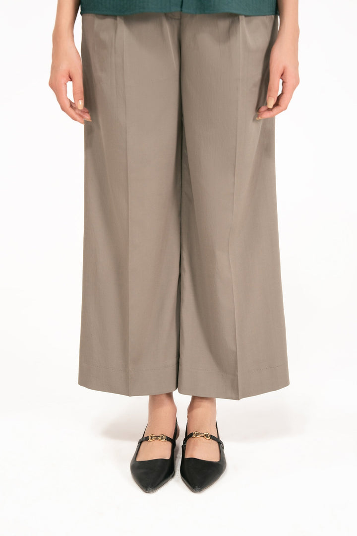 Grey Linen Wide Leg Trouser
