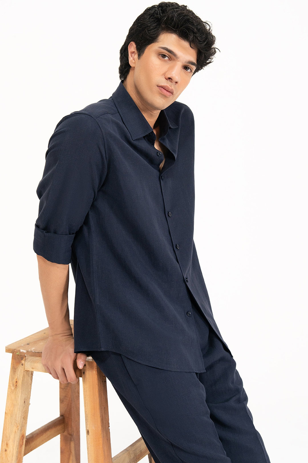 Navy Blue Linen Co-Ord Set