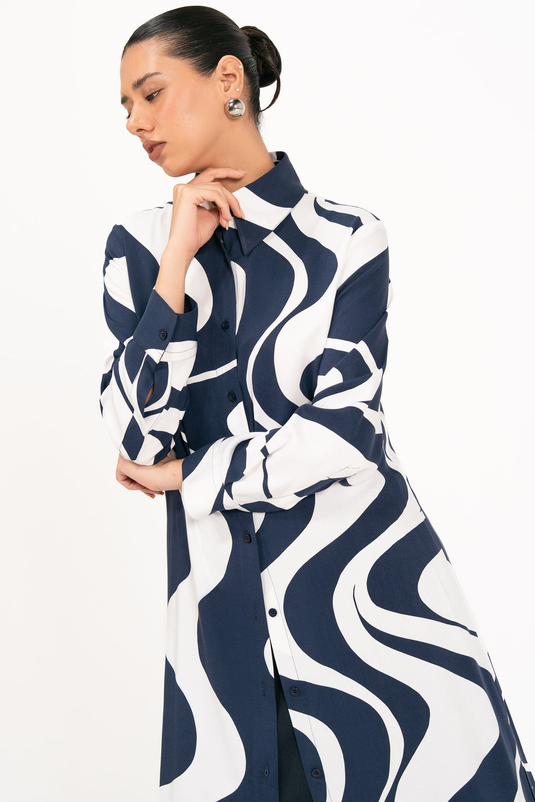 Navy Printed Long Dress