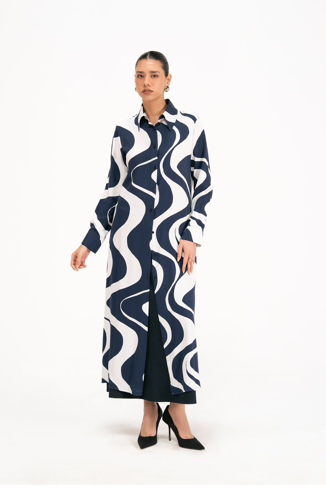 Navy Printed Long Dress