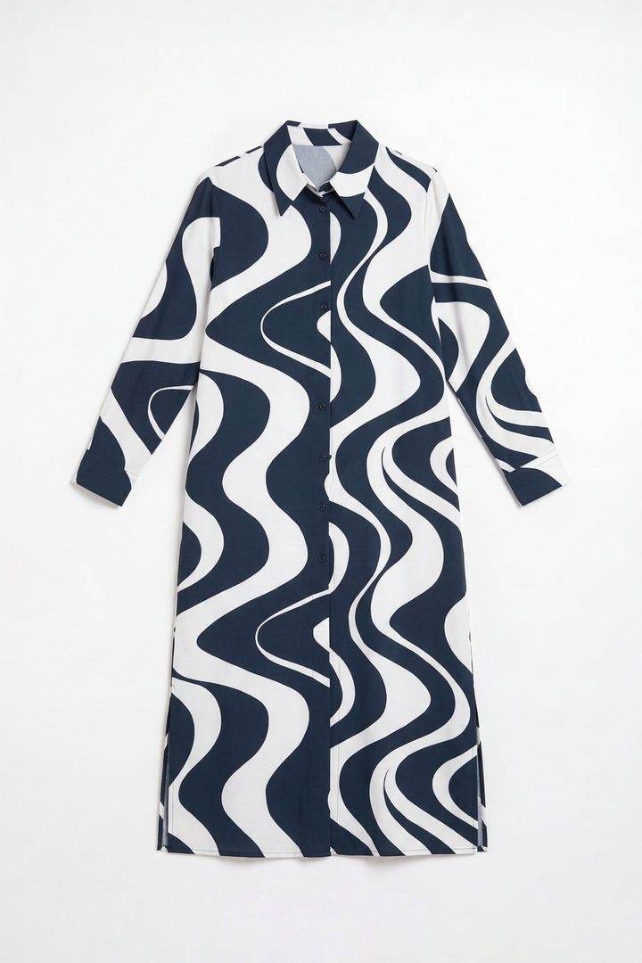 Navy Printed Long Dress