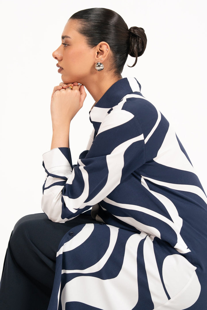Navy Printed Long Dress
