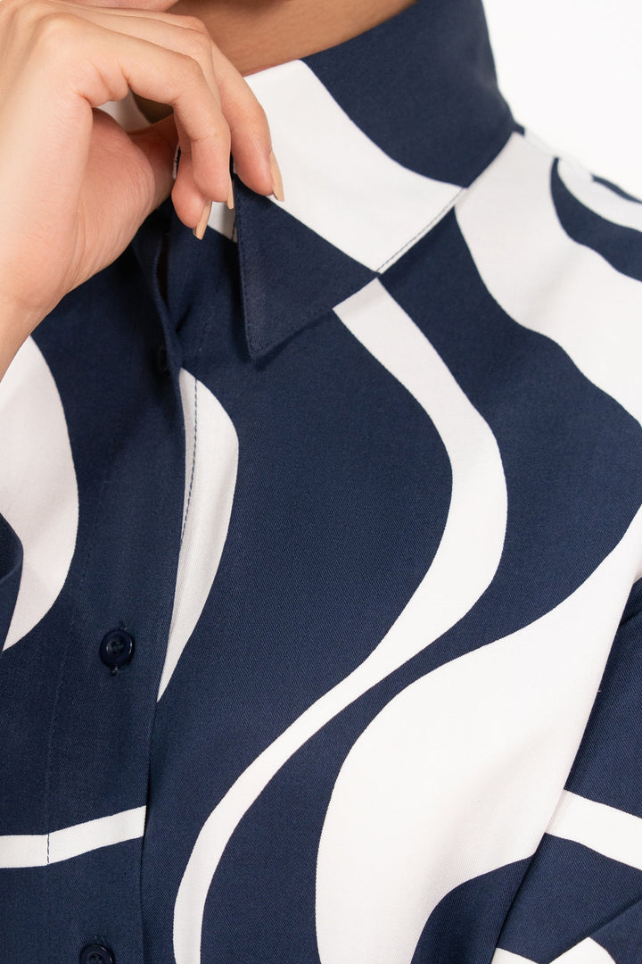 Navy Printed Long Dress