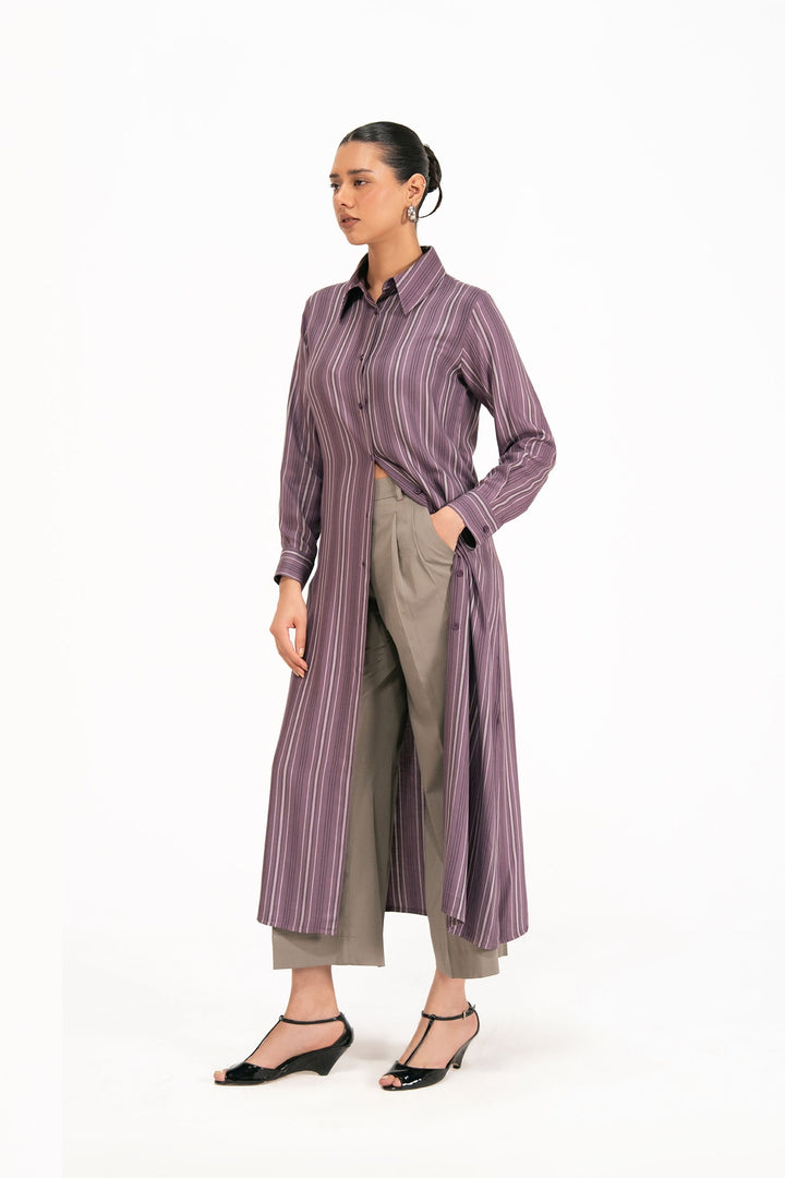 Purple Striped Long Dress