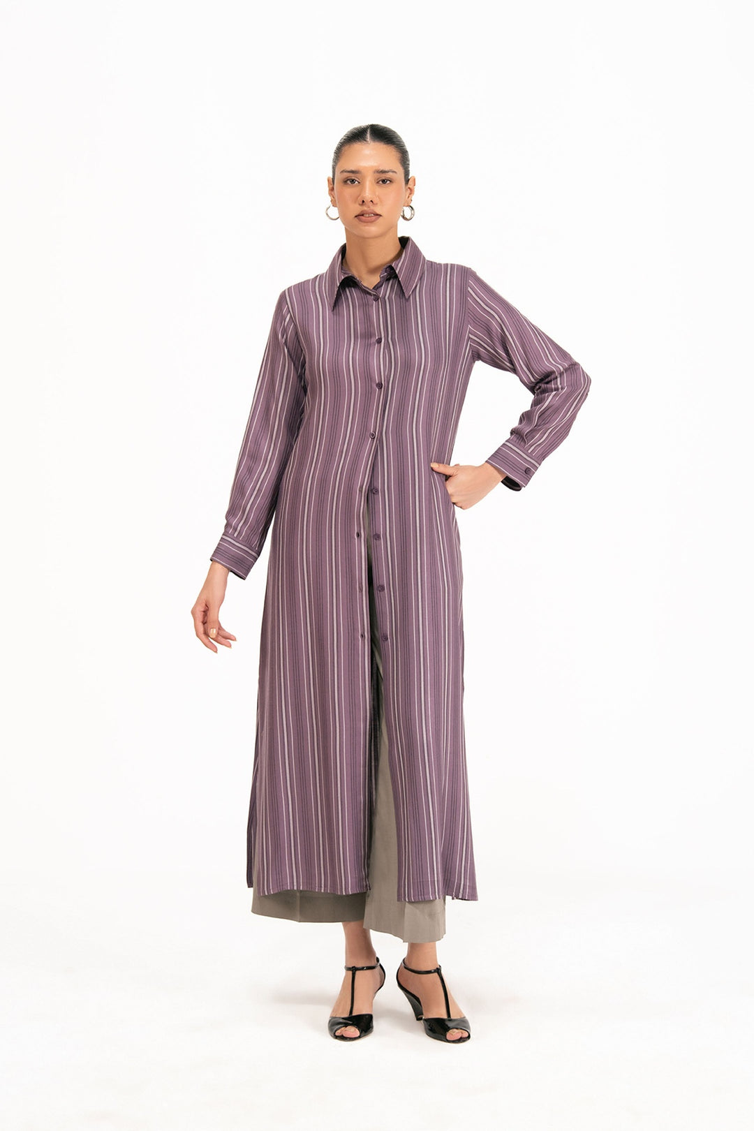 Purple Striped Long Dress