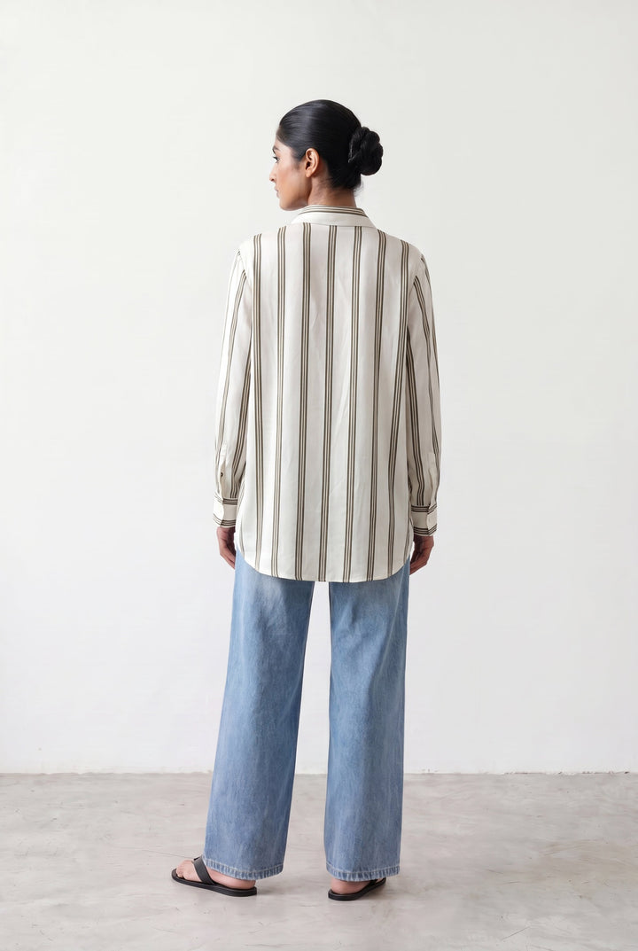 Beige Multi Striped Silk Shirt