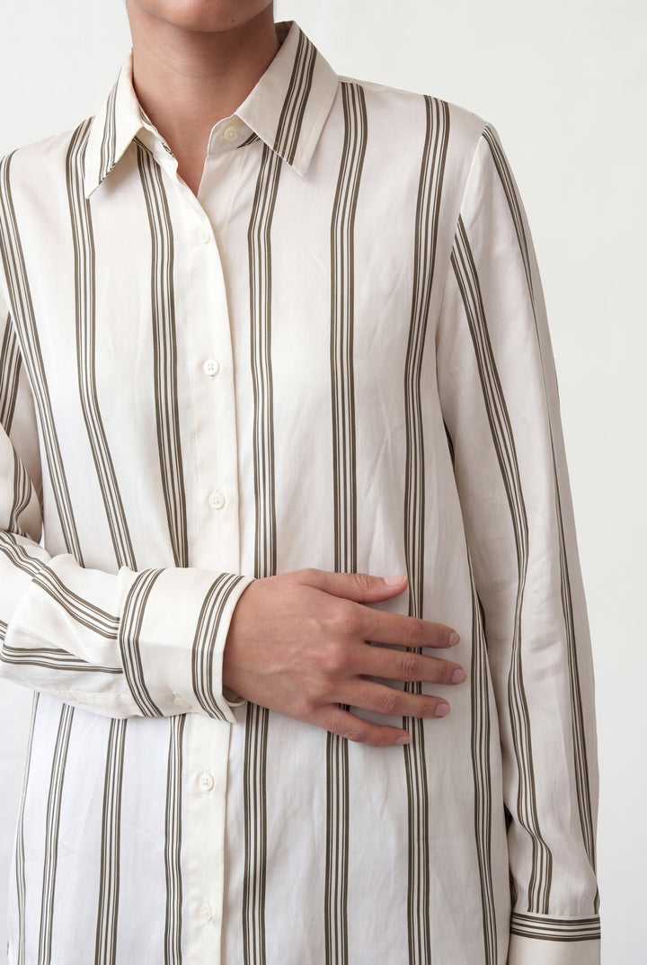 Beige Multi Striped Silk Shirt
