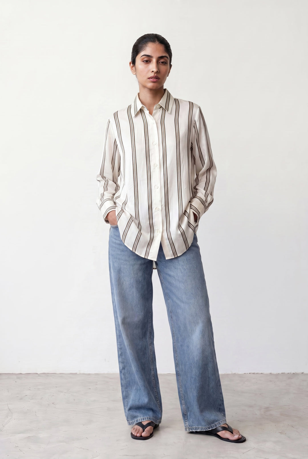 Beige Multi Striped Silk Shirt