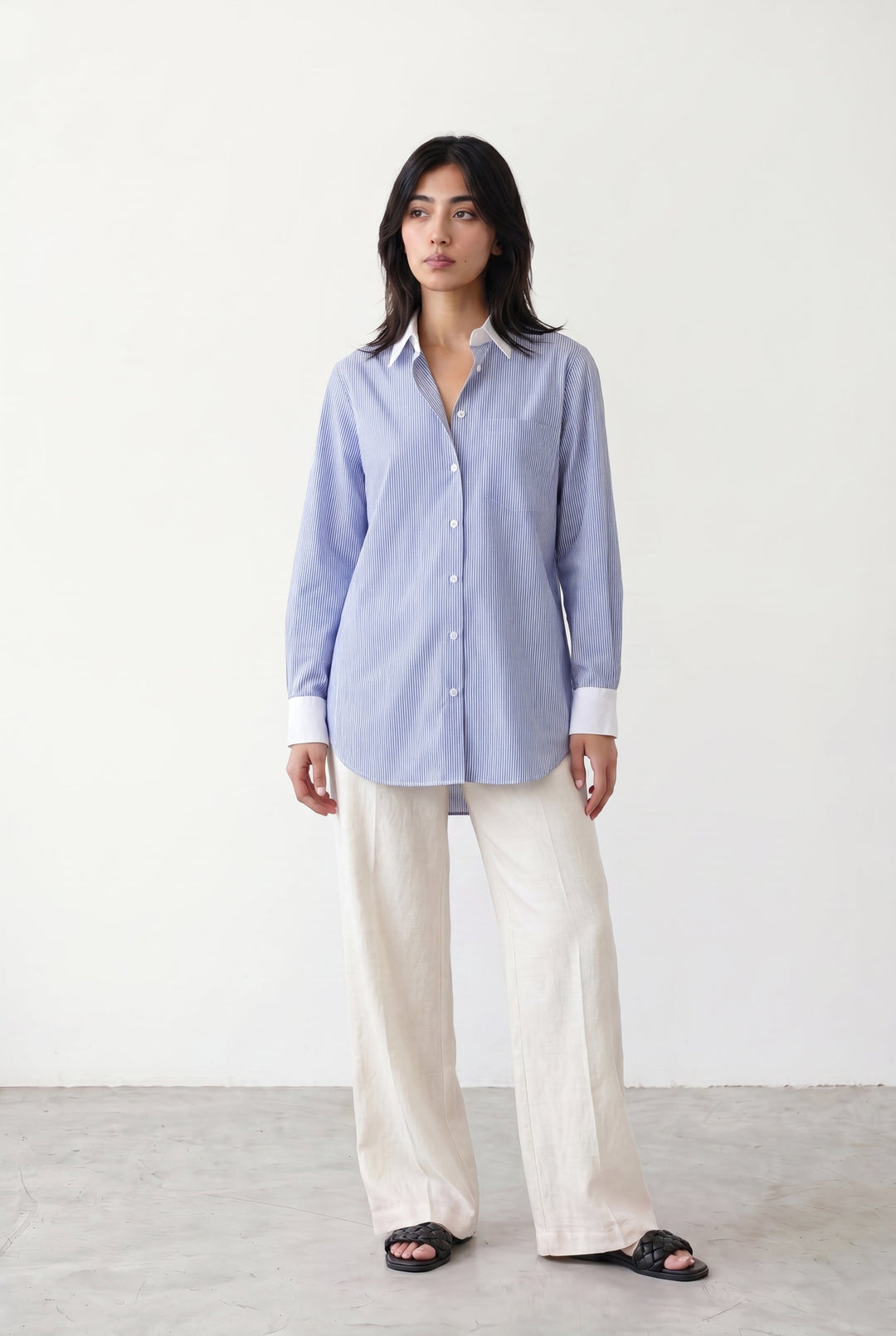 Blue  Shirt With Contrast Detail