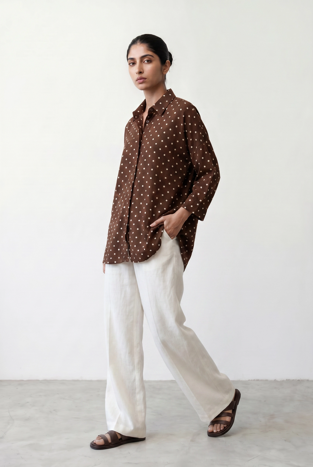 Brown Polka Dots Oversized Shirt